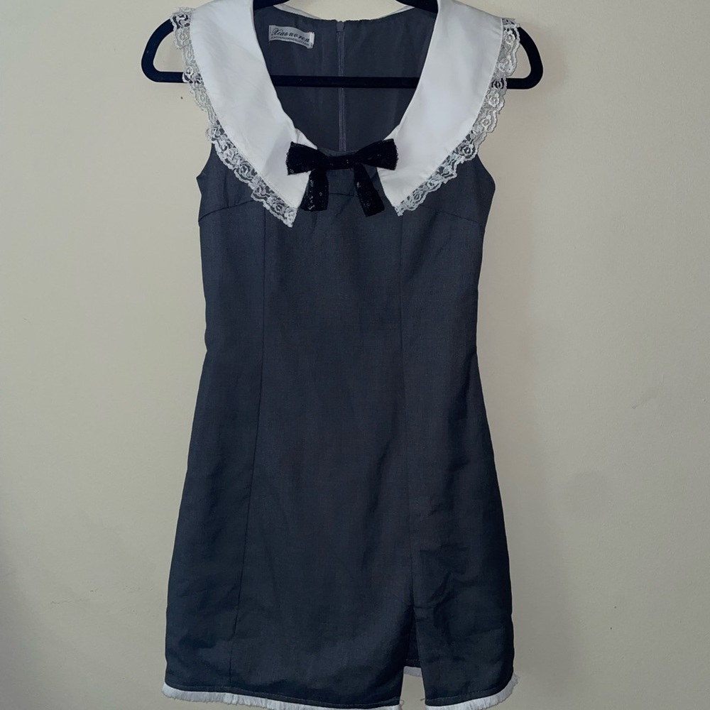 Grey and white collared mini dress